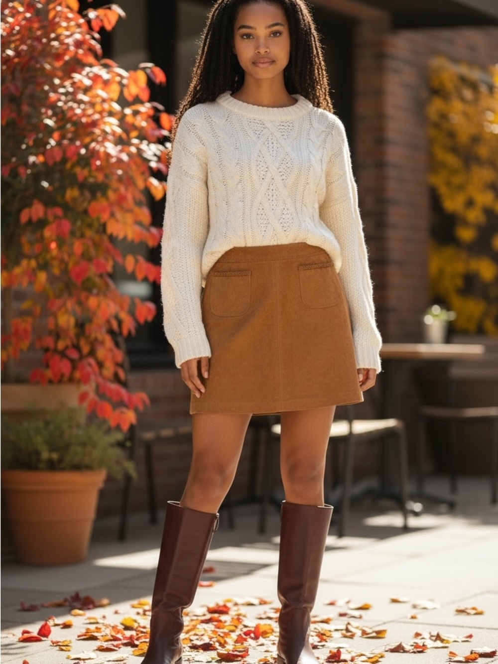 Cato Camel Mini Skirt with Front Patch Pockets